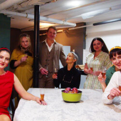 Cast from left: Jeffery Brabant, Lizzy Jarrett, Caroline Cassidy, Oliver Palmer, Loretta Toscano, Sarah Elizabeth Spagnuolo, Giacoma Bonello and Pasquale.