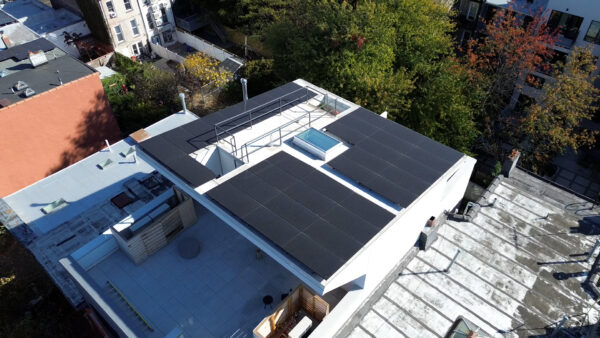 Installed in 2023, Paul A. Castrucci Architects, PLLC, partnered with Brooklyn SolarWorks to integrate solar into their passive house condo. The solar array is estimated to provide 100% of electric power for the heating and cooling of all apartments, public hall lighting and central ventilation system, equating to around 50% of the buildings’ total energy load. Photo courtesy of Brooklyn SolarWorks