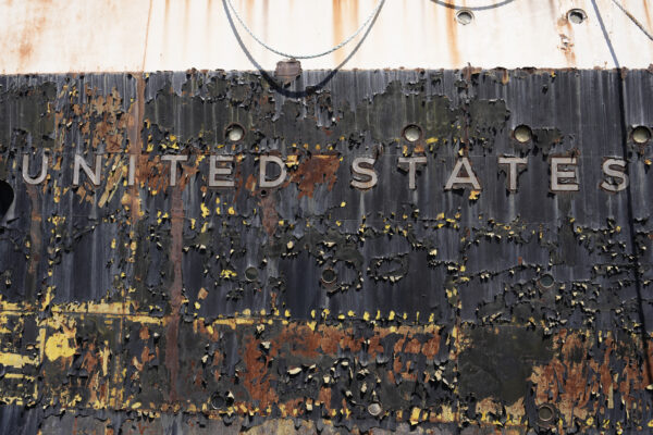 The SS United States, a storied but aging ocean liner, is moored on the Delaware River waterfront, Thursday, Oct. 24, 2024, in Philadelphia. AP Photo/Matt Slocum