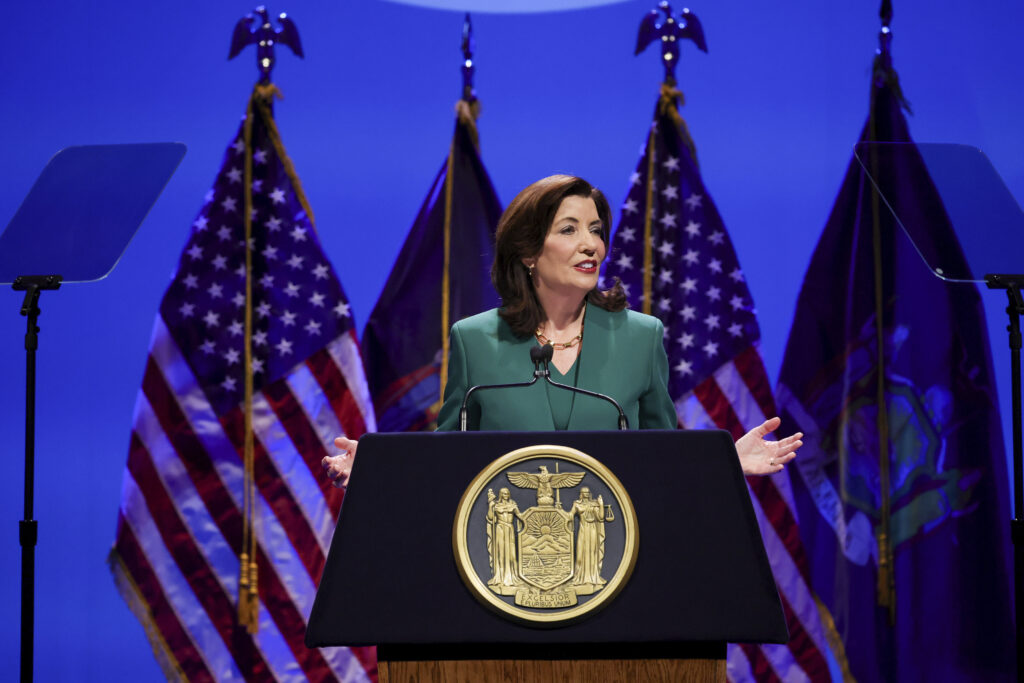 In this photo provided by the Office of the New York Governor, Governor Kathy Hochul delivers the 2025 State of the State Address, Tuesday, Jan. 14, 2025, in Albany, N.Y. Photo: Mike Groll/Office of the New York Governor via AP