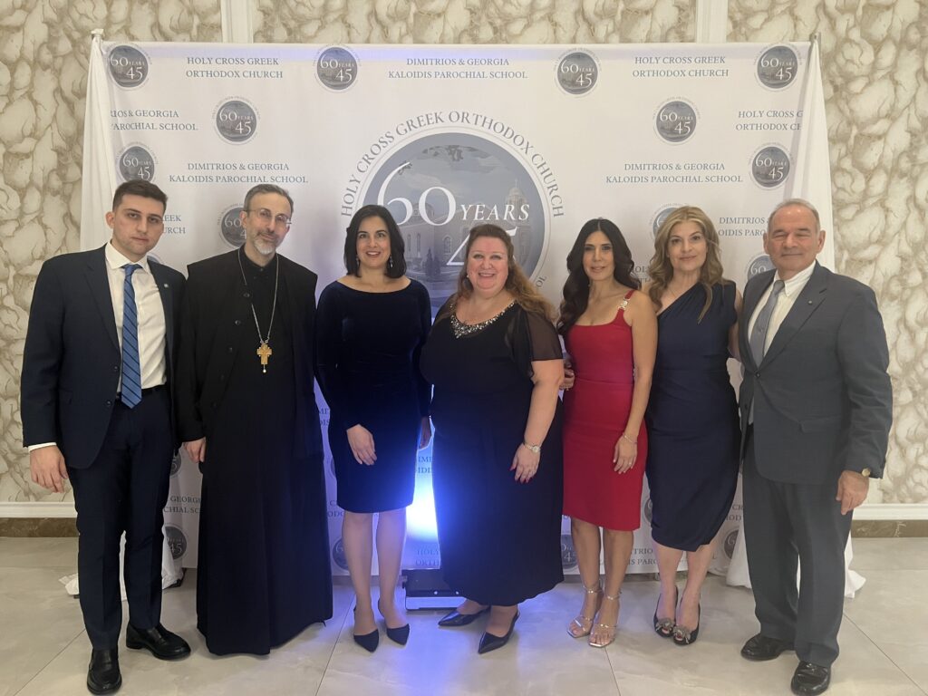 From left: George Christodoulou, V. Rev. Fr. Gerasimos Makris, Nicole Malliotakis, Maria Vasaka-Monioudis, Irene Neamonitis, Pauline Davetas and Demetrius Kalamaras. Photo by Wayne Daren Schneiderman