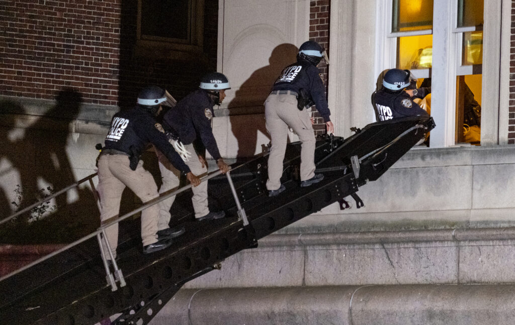 Using a tactical vehicle, New York City police enter an upper floor of Hamilton Hall on the Columbia University campus in New York, Tuesday, April 30, 2024, after the building was taken over by protesters earlier in the day. AP Photo/Craig Ruttle, File