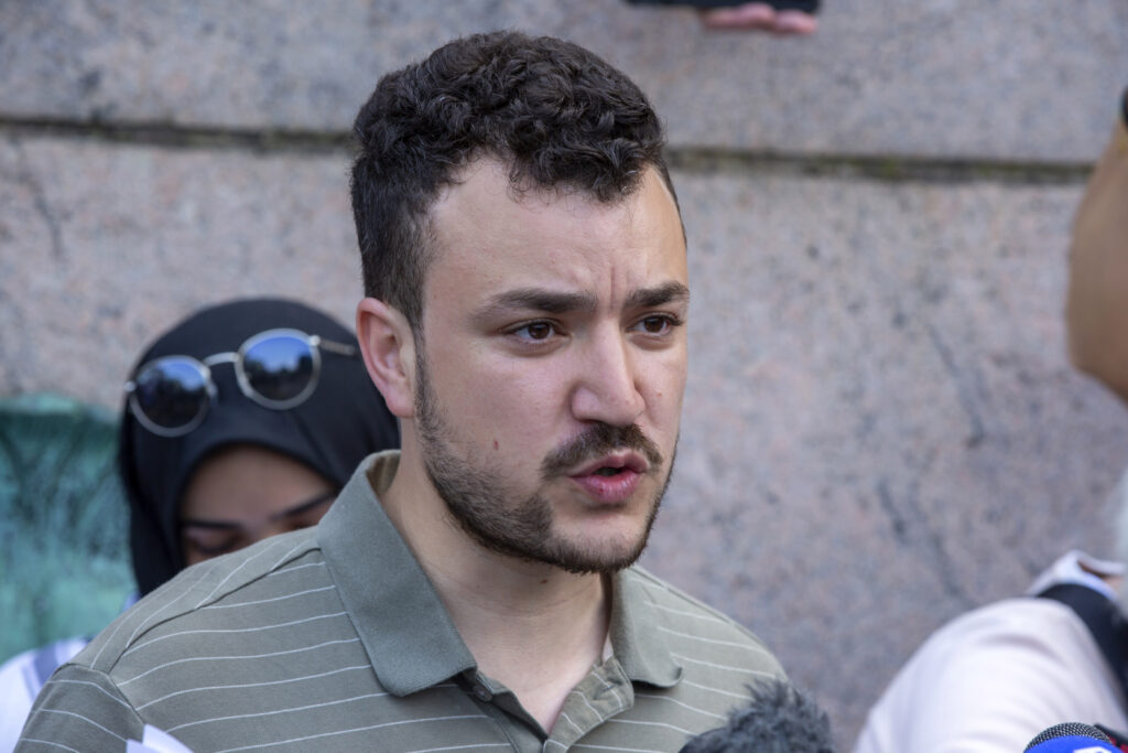 Student negotiator Mahmoud Khalil is on the Columbia University campus in New York at a pro-Palestinian protest encampment on April 29, 2024. Photo: Ted Shaffrey/AP
