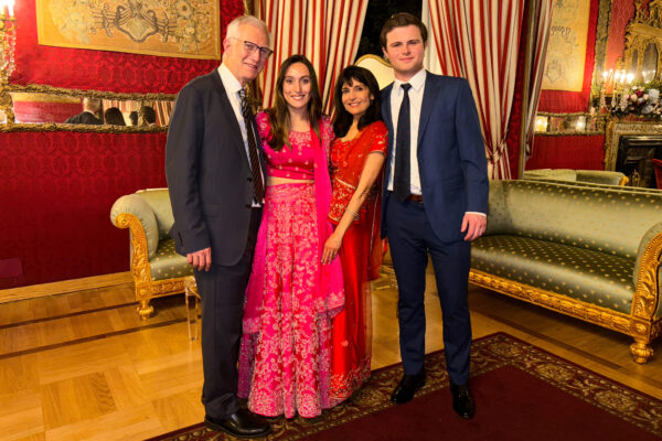 This 2024 photo provided by John Santoro shows, from left, Dr. Michael Groff, Karenna Groff, Dr. Joy Saini, and James Santoro. Courtesy John Santoro via AP