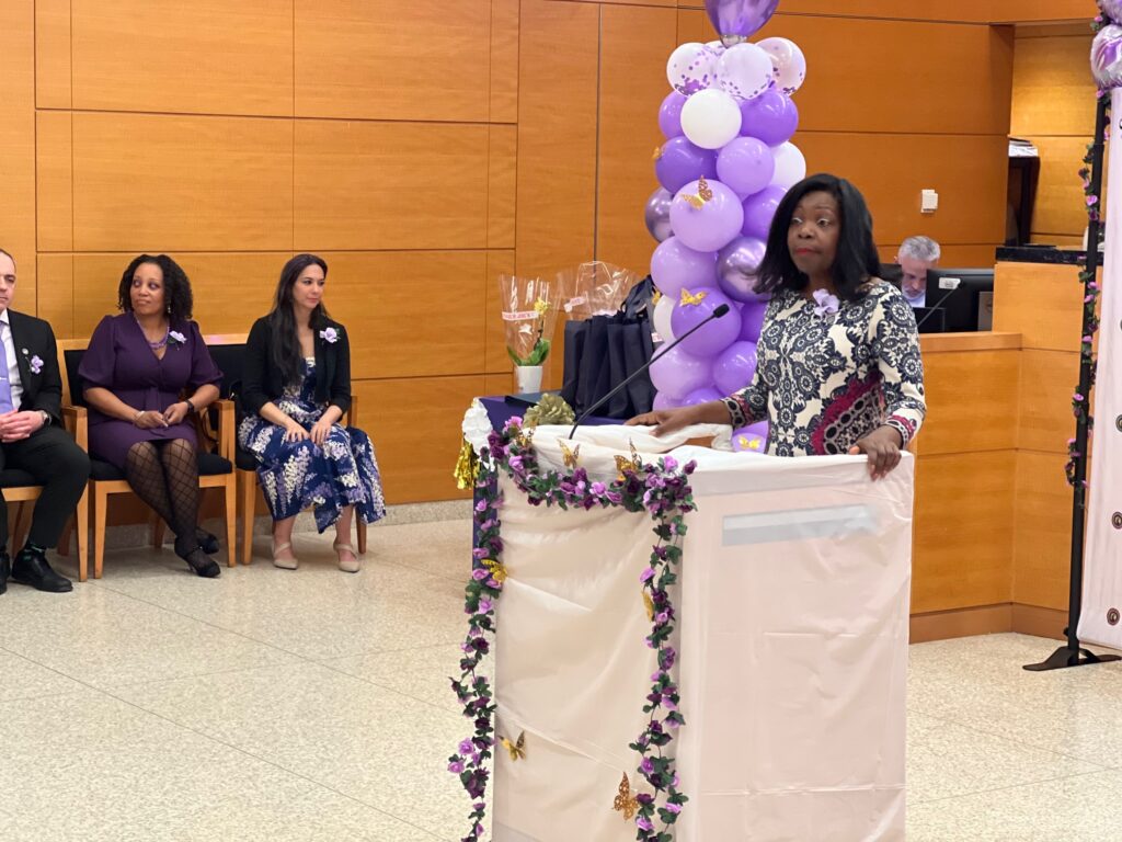 Hon. Genine Edwards addressing the audience. Brooklyn Eagle photos by Wayne Daren Schneiderman
