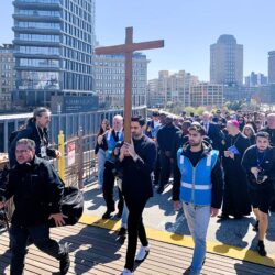 Catholics and Eastern Orthodox Christians joined together in the solemn Good Friday Way of the Cross procession over the Brooklyn Bridge. Photo: Mary Frost, Brooklyn Eagle