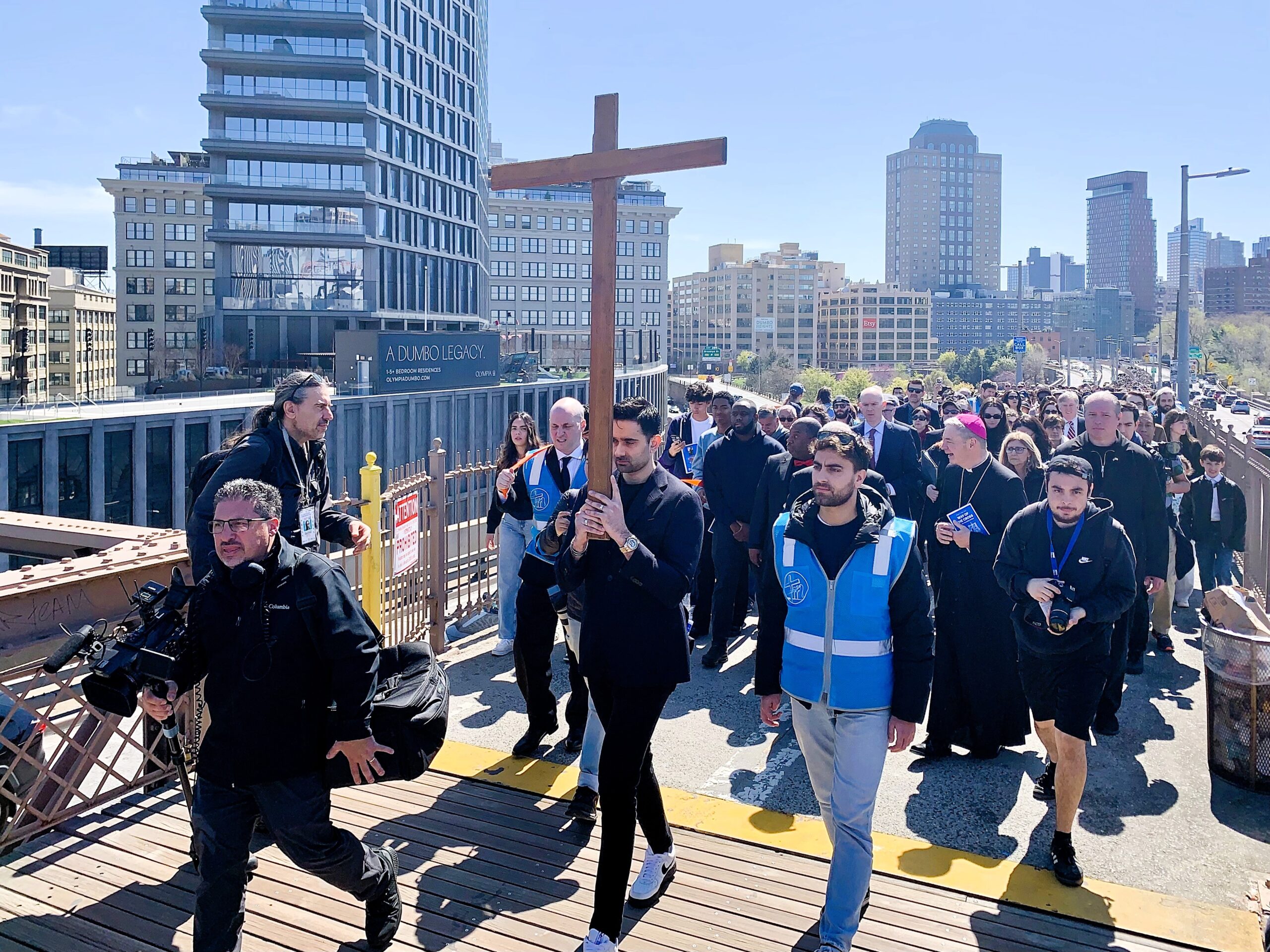 Catholics and Eastern Orthodox Christians joined together in the solemn Good Friday Way of the Cross procession over the Brooklyn Bridge. Photo: Mary Frost, Brooklyn Eagle