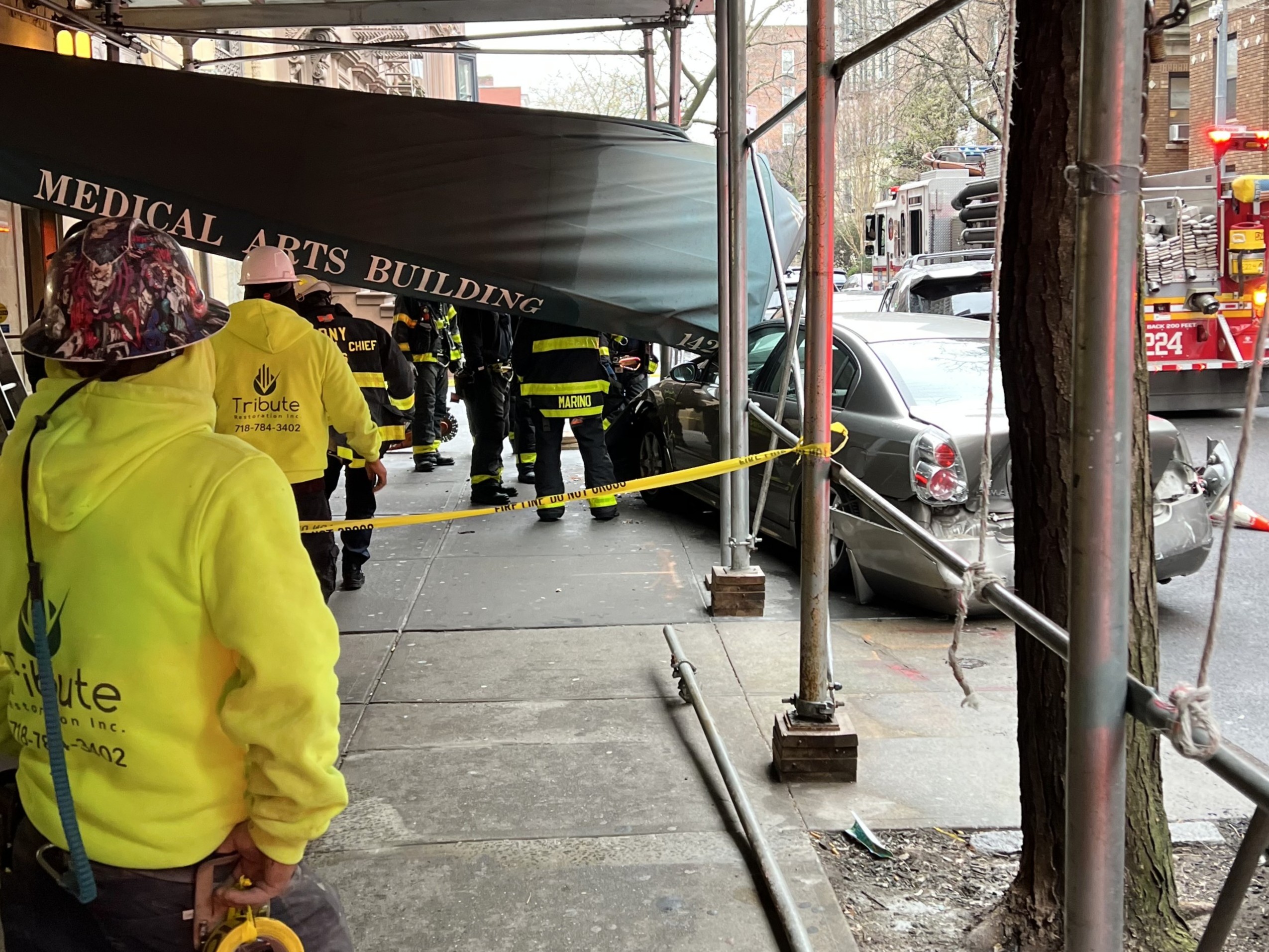 Responders at the scene of Thursday’s crash on Joralemon Street in Brooklyn Heights. Photo courtesy of a neighboring business