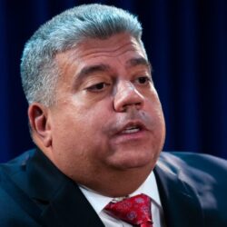 Brooklyn District Attorney Eric Gonzalez announces a conviction. Photo: Ben Fractenberg/The City