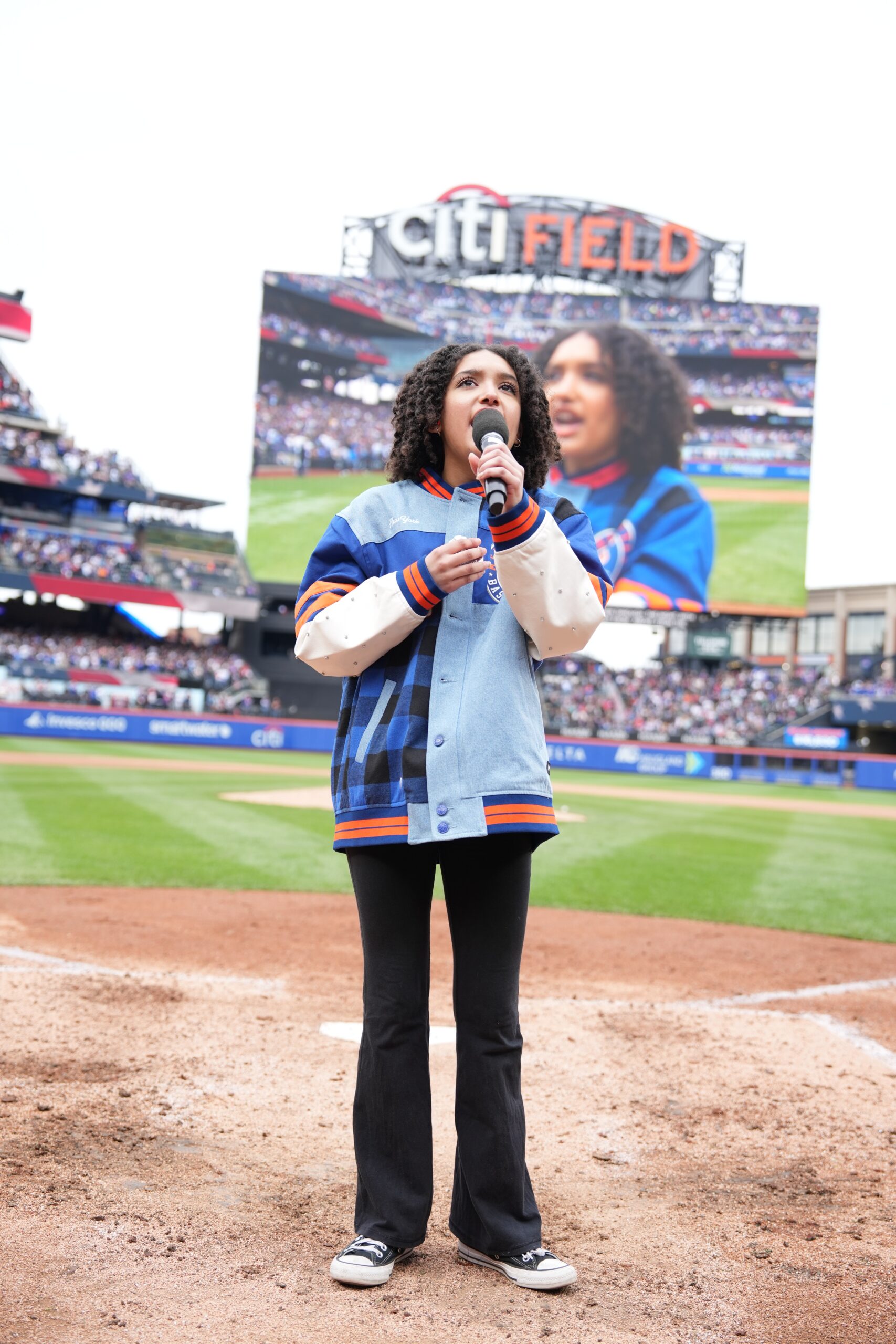 13-year-old Scarlett London Diviney sings at Citi Field. Photo courtesy of the New York Mets