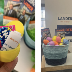 Brad Lander’s loaded Easter eggs. Images courtesy of the Lander campaign.