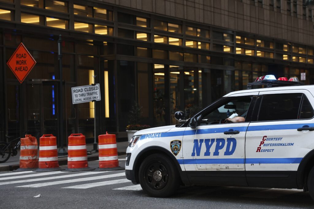 An NYPD cruiser sits at the intersection of a Midtown street closed due to construction, Thursday, Nov. 7, 2024, in New York. AP Photo/Heather Khalifa, File