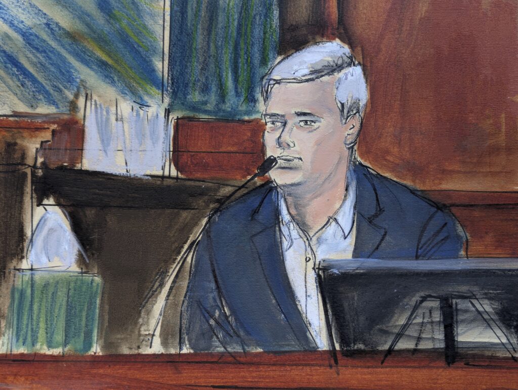Former assistant to Sean Combs, David James, testifies on the witness stand during Sean "Diddy" Combs sex trafficking and racketeering trial in Manhattan federal court, Monday, May 19, 2025, in New York. Elizabeth Williams via AP