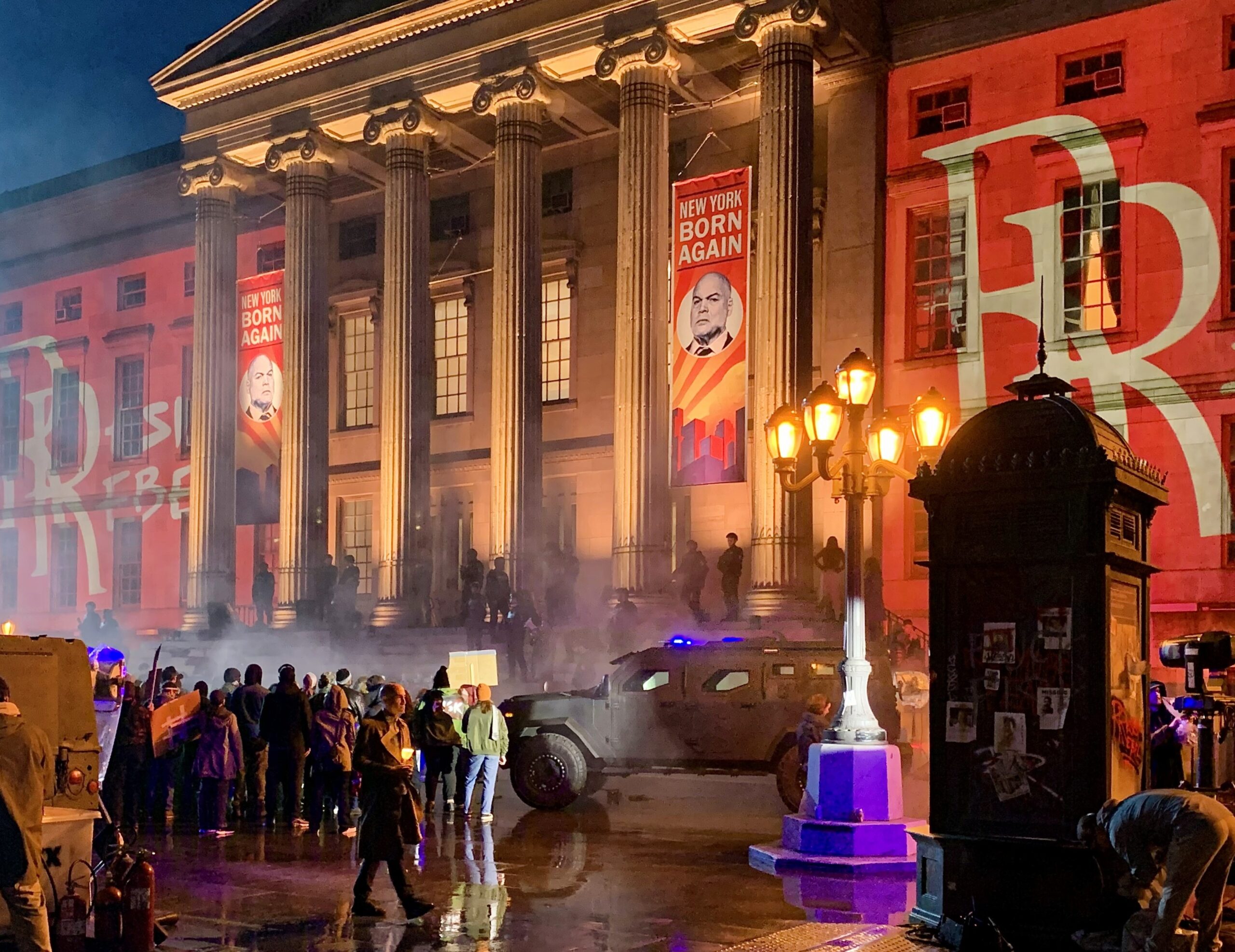 ‘Daredevil: Born Again,’ filmed at a transformed Brooklyn Borough Hall Thursday and Friday evening. Photo: Mary Frost, Brooklyn Eagle