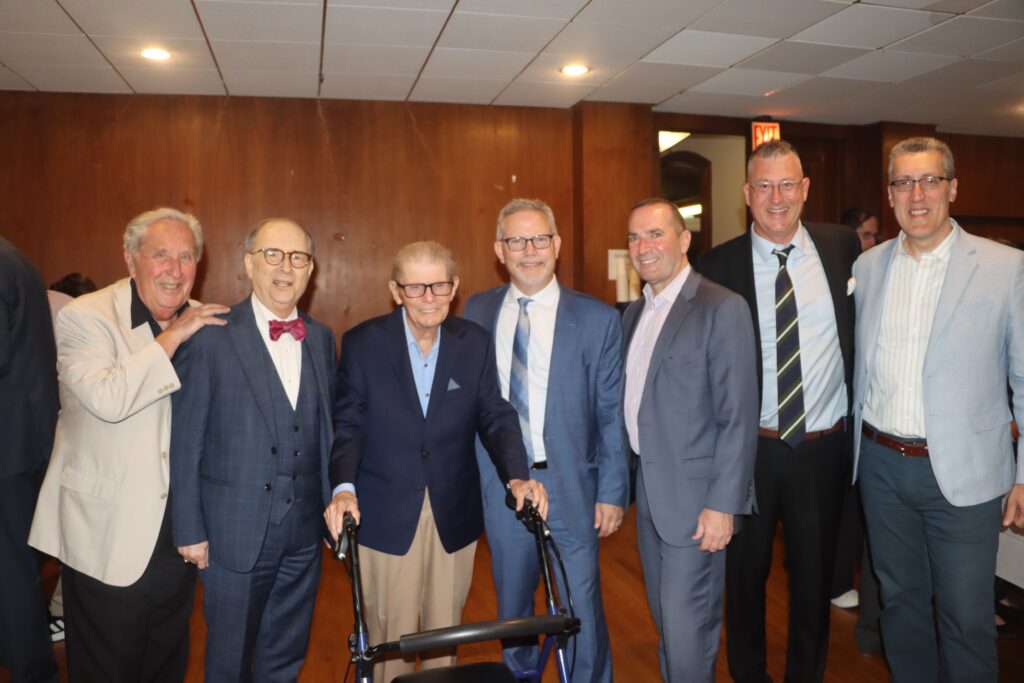 From left: George Farkas, Esq.; Hon. Barry Kamins; George Sheinberg, past KCCBA president; Michael Sheinberg; Andrew Rendeiro, Esq.; Darran Winslow, Esq.; Michael Farkas, Esq. Brooklyn Eagle photo by Mario Belluomo