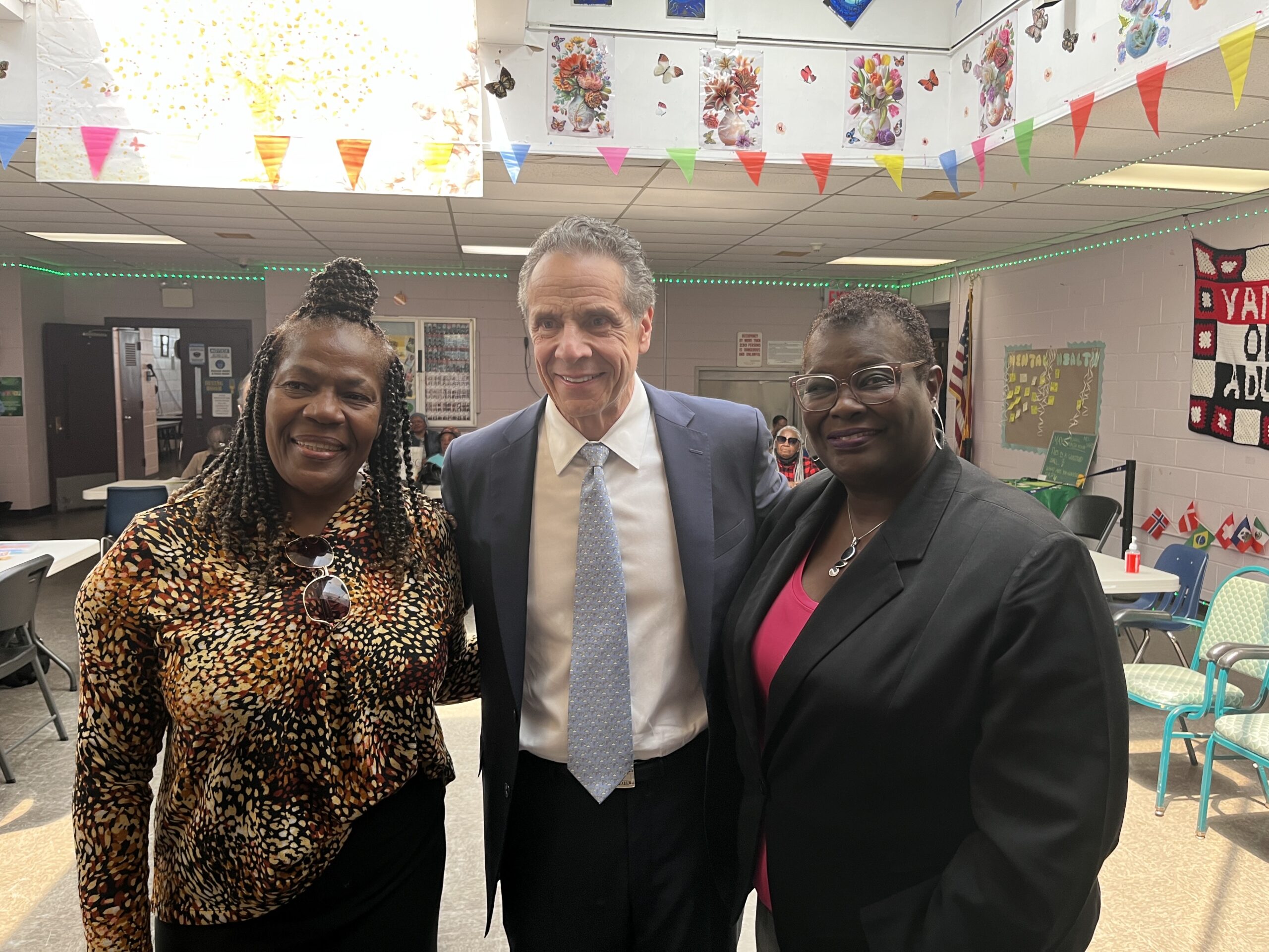 State Sen. Roxanne Persaud endorses Andrew Cuomo for mayor at NYCHA’s Vandalia Senior Center. Photo courtesy of the Cuomo Campaign