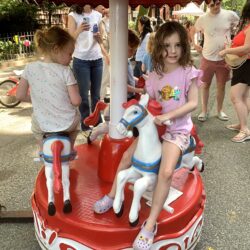 “Ride a cock-horse to Banbury Cross, to see a fine lady upon a white horse.” Photo: Mary Frost, Brooklyn Eagle