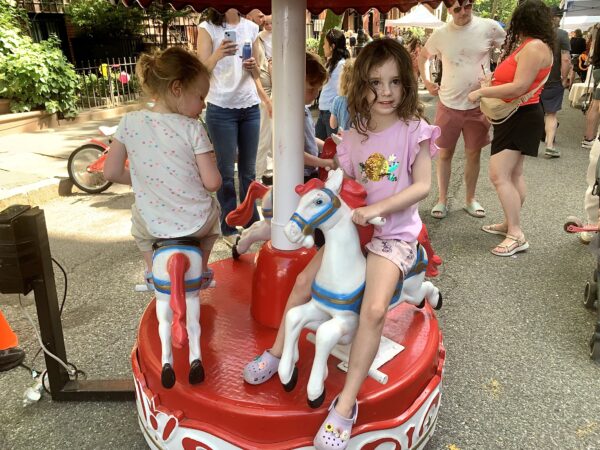 “Ride a cock-horse to Banbury Cross, to see a fine lady upon a white horse.” Photo: Mary Frost, Brooklyn Eagle