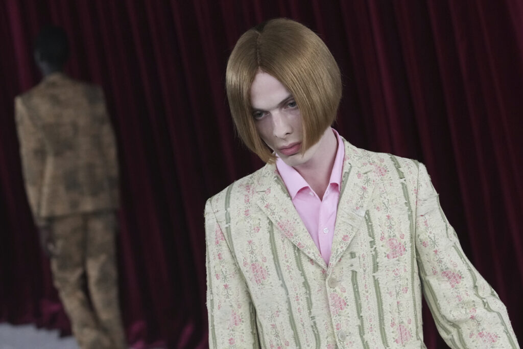 A model wears a creation part of the men's Junya Watanabe Spring-Summer 2026 collection, that was presented in Paris Friday, June 27, 2025.