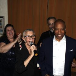 Zoe Koutsoupakis introducing New York City Mayor Eric Adams. Photo by Arthur De Gaeta