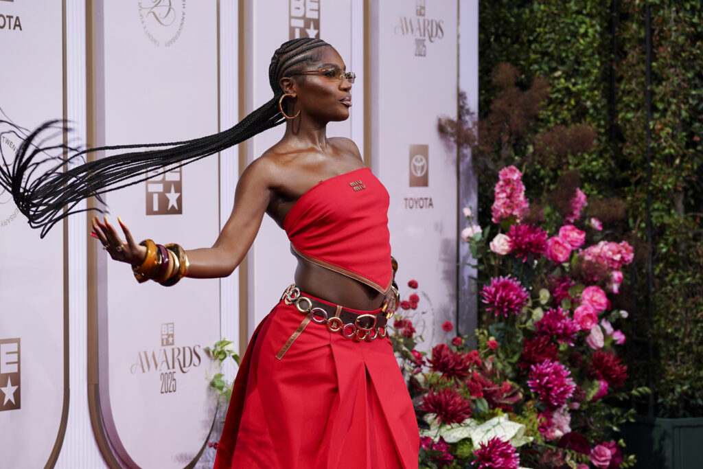 Doechii arrives at the BET Awards on Monday, June 9, 2025, at the Peacock Theater in Los Angeles.