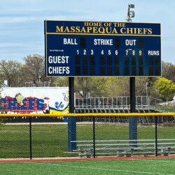 Chiefs signs and logos are displayed Massapequa High School in Massapequa, N.Y., Friday, April 25, 2025. AP Photo/Ted Shaffrey, File