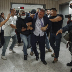 New York City Comptroller Brad Lander is placed under arrest by Immigration and Customs Enforcement (ICE) and FBI agents outside federal immigration court on Tuesday, June 17, 2025, in New York. AP Photo/Olga Fedorova
