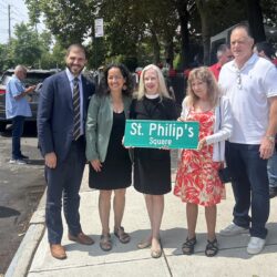 The new sign, entitled St. Philip’s Square. Brooklyn Eagle photo by Jaime DeJesus