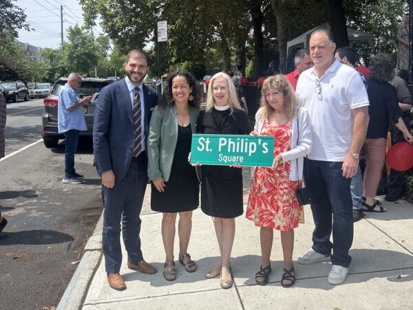 The new sign, entitled St. Philip’s Square. Brooklyn Eagle photo by Jaime DeJesus