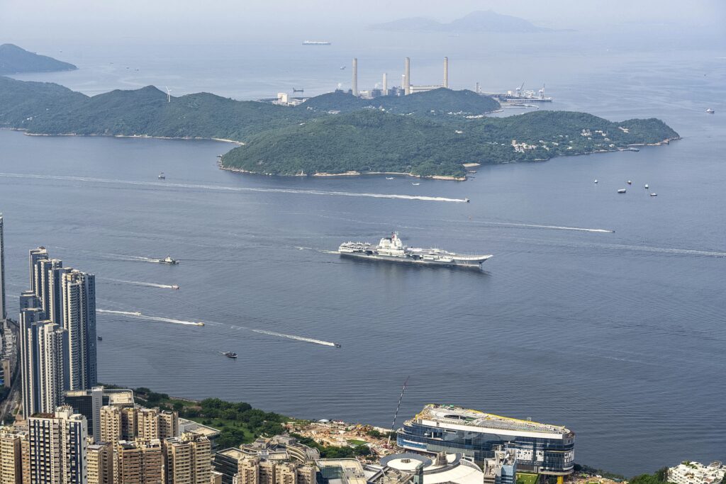 China's first domestically built aircraft carrier Shandong sails into Hong Kong for port call Thursday, July 3, 2025.