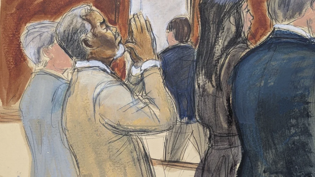 In this courtroom sketch, Sean "Diddy" Combs reacts after he was convicted of prostitution-related offenses but acquitted of sex trafficking and racketeering charges that could have put him behind bars for life, Wednesday, July 2, 2025, in Manhattan federal court in New York. Photo: Elizabeth Williams/AP