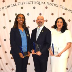 From left to right: Hon. Norma J. Jennings, Hon. Seth Marnin and Hon. Shirin Zarabi at the Kings County Supreme Court during the Second Judicial Department's annual Pride Month celebration on June 23, 2025. The three judges were honored for their leadership and visibility in the LGBTQ+ legal community. Brooklyn Eagle photo by Robert Abruzzese