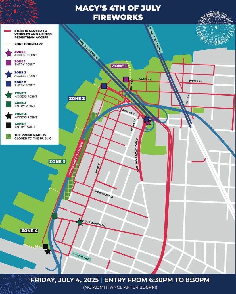 Map of the streets to be locked down after 2 p.m. in Brooklyn Heights and DUMBO. Image courtesy of NYPD