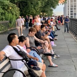 A crowd settles in to view the 4th of July fireworks from the Brooklyn Heights Promenade in 2023. Brooklyn Eagle photo by Mary Frost