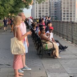 Residents get ready to view the fireworks display from the Brooklyn Heights Promenade on July 4, 2023. Brooklyn Eagle photo by Mary Frost