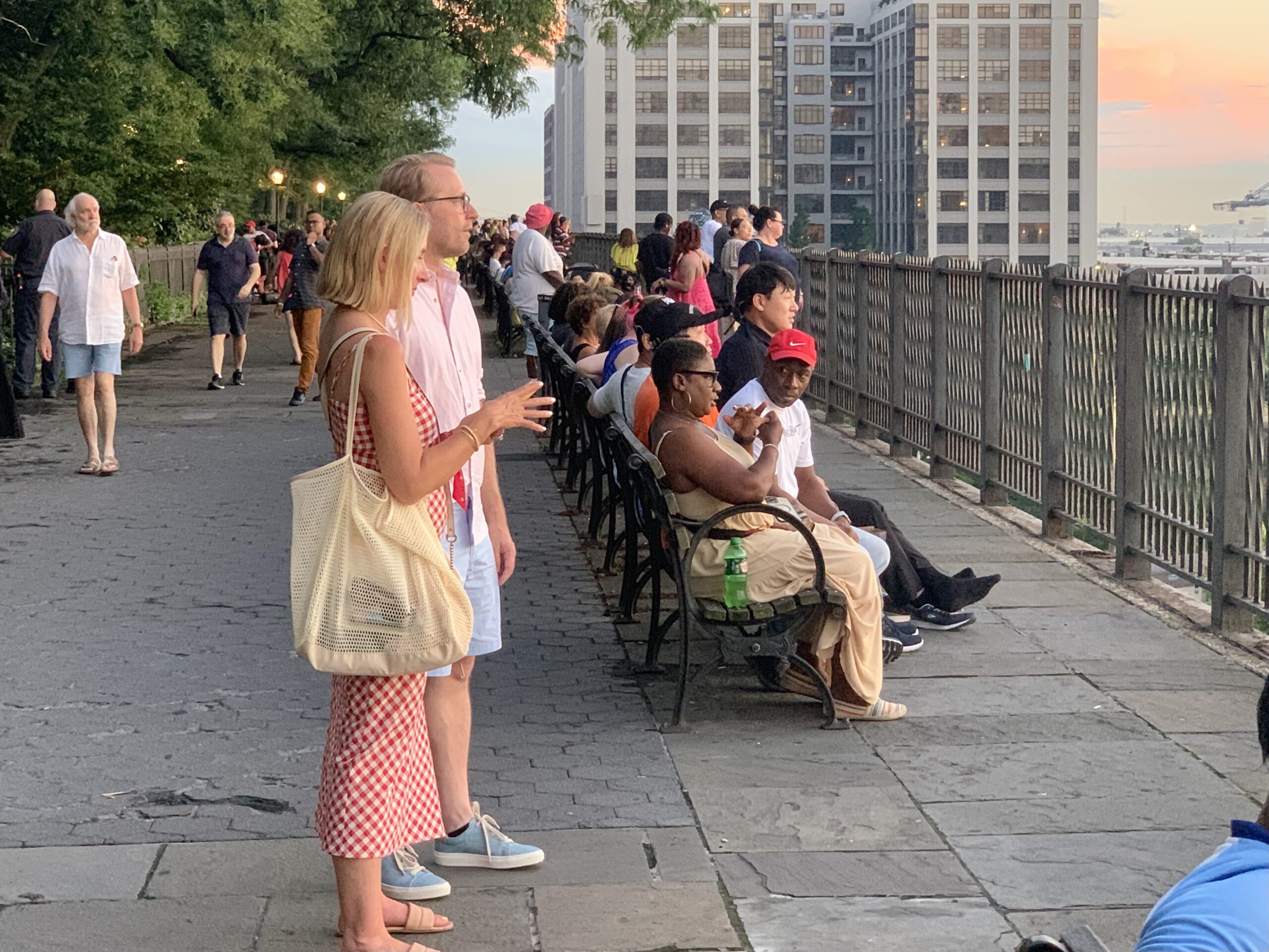 Residents get ready to view the fireworks display from the Brooklyn Heights Promenade on July 4, 2023. Brooklyn Eagle photo by Mary Frost