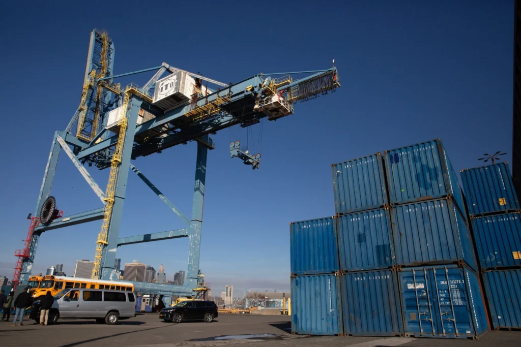A giant crane sits at the Red Hook Container Terminal in Brooklyn, Dec. 18, 2024. Credit: Ben Fractenberg/THE CITY