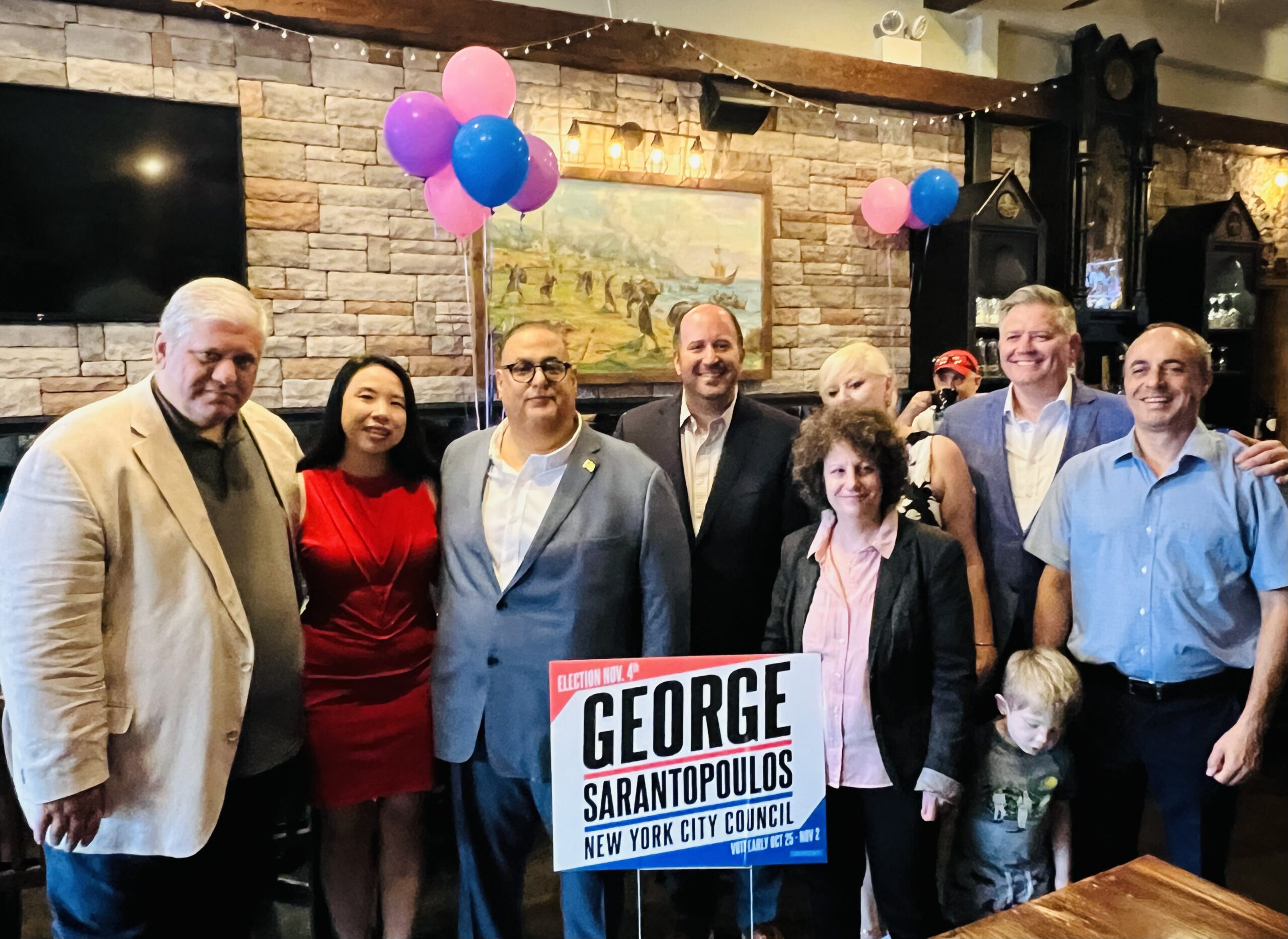 From left: Richie Barsamian, former chair Kings County Republican Party; Heidi Chan-Sarantopoulos; George Sarantopoulos; Councilmember David Carr; Svetlana Zelinskaya, district leader; Fran Vella-Marrone, chair of the Kings County Conservative Party; Liam McCabe, newly elected KCRP chair; and guest. Photo by Wayne Daren Schneiderman