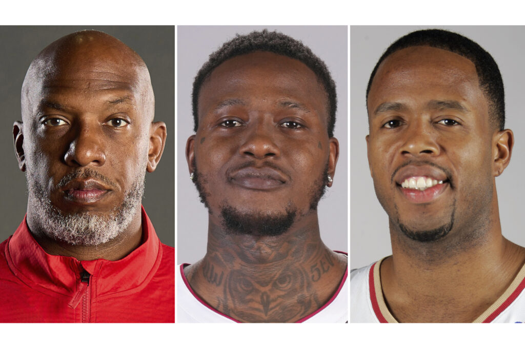 This combo of images shows, from left, Portland Trail Blazers head coach Chauncey Billups, Miami Heat guard Terry Rozier and former Cleveland Cavaliers' Damon Jones. Photo: AP, File