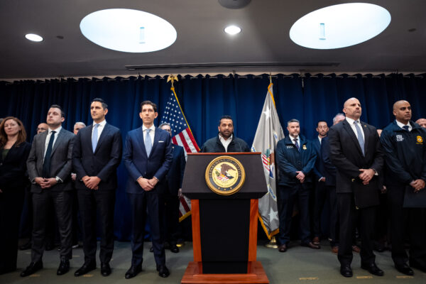FBI director Kash Patel speaks at a press conference announcing the arrests of Portland Trail Blazers head coach Chauncey Billups and Miami Heat guard Terry Rozier in connection with a federal investigation into sports betting and illegal gambling, Thursday, Oct. 23, 2025, in Brooklyn. AP Photo/Angelina Katsanis