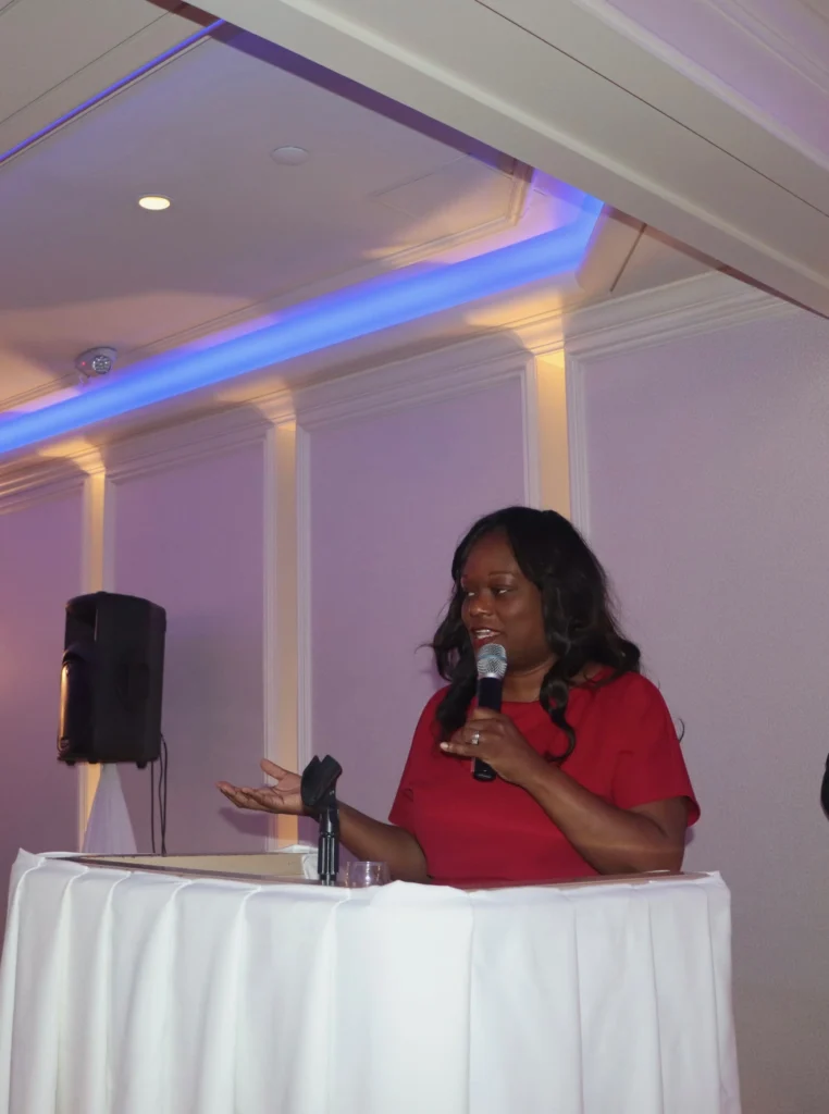 Brooklyn Democratic Party Chair Rodneyse Bichotte Hermelyn addresses the crowd. Brooklyn Eagle photo by Mario Belluomo