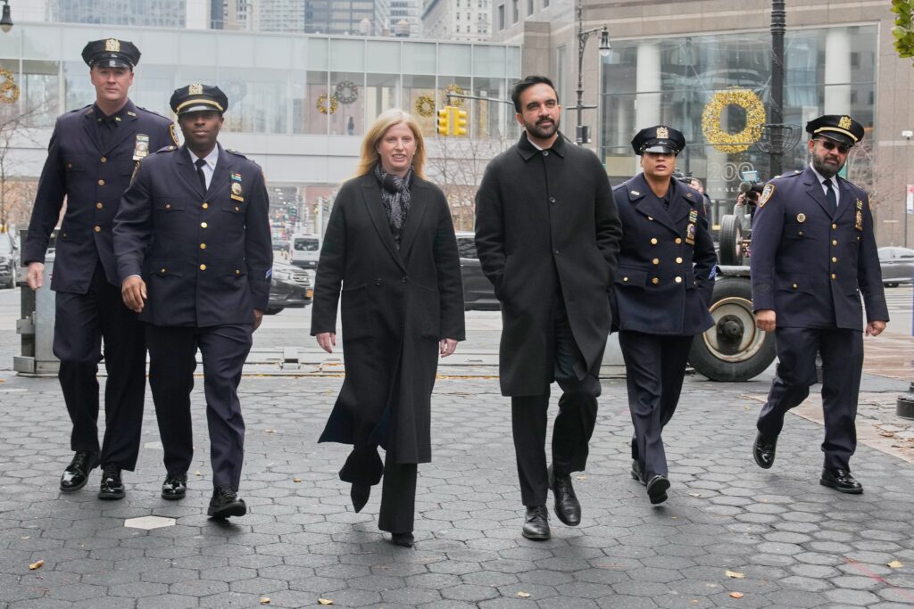 New York Mayor-elect Zohran Mamdani and New York City Police Commissioner Jessica Tisch walk to the New York City Police Memorial, Wednesday, Nov. 19, 2025. AP Photo/Richard Drew
