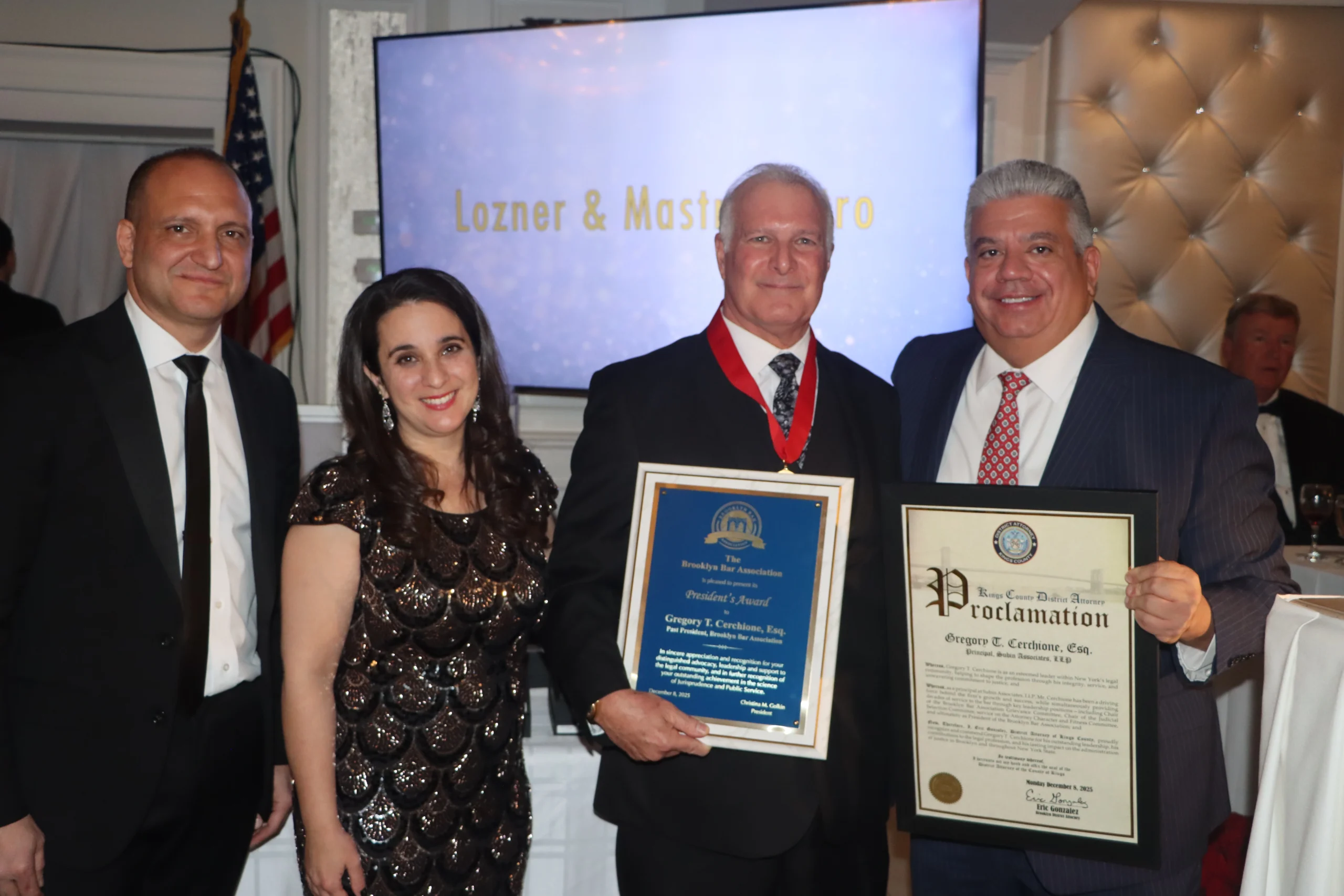 Historic Brooklyn Bar Association annual dinner honors Gregory Cerchione, Administrative Judge Genine Edwards and Regina Skyer