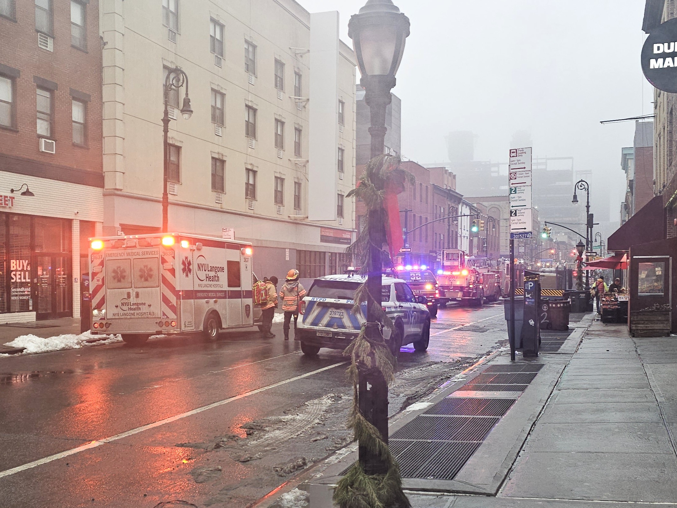 Emergency vehicles lined Smith Street near Warren Street after manhole explosions Monday morning. Photo courtesy of Dwidson Metayer