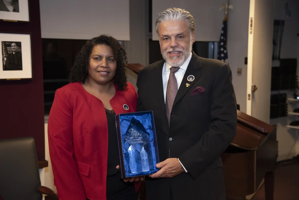 Outgoing President Renier Pierantoni is honored. Brooklyn Eagle photo by John McCarten