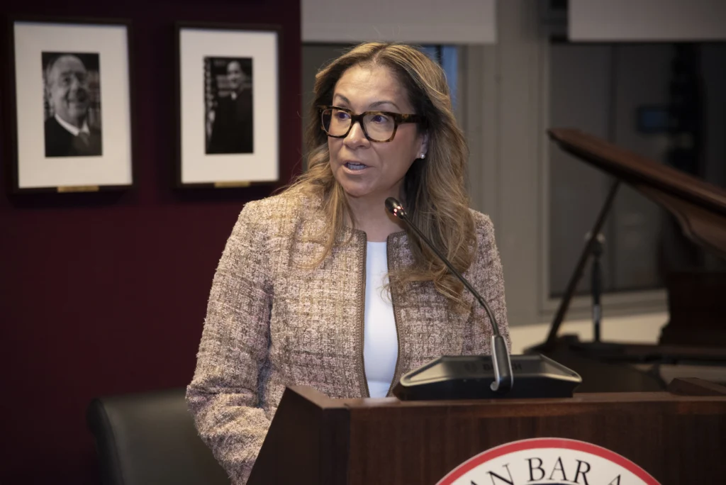 Incoming President Lillian Mosley speaks. Brooklyn Eagle photo by John McCarten