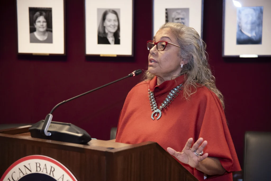 Justice Sallie Manzanet-Daniels speaks. Brooklyn Eagle photo by John McCarten