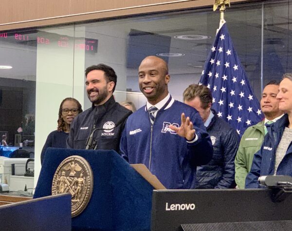 Schools Chancellor Kamar Samuels at Friday’s winter storm press conference. Photo: Mary Frost, Brooklyn Eagle