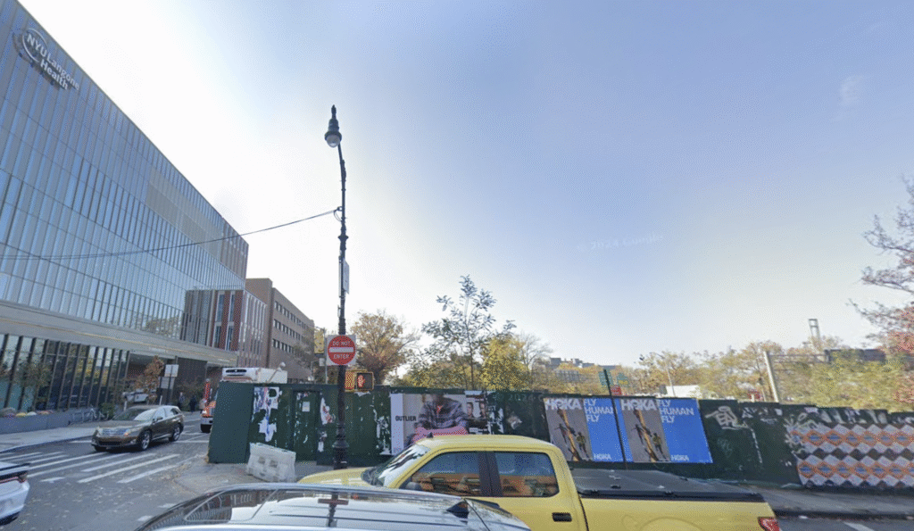 The site of 350 Hicks St. across from NYU Langone Health's Cobble Hill location. Image capture: November 2024, © 2026 Google