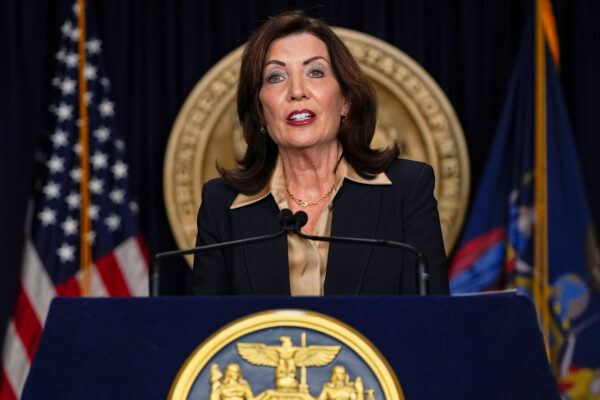 New York Gov. Kathy Hochul speaks at a news conference, Feb. 20, 2025, in New York. Photo: Julia Demaree Nikhinson/AP